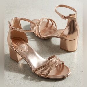 Ardene-  Rose Gold Rhinestone Straps Block Heel Sandals / Dress Shoes